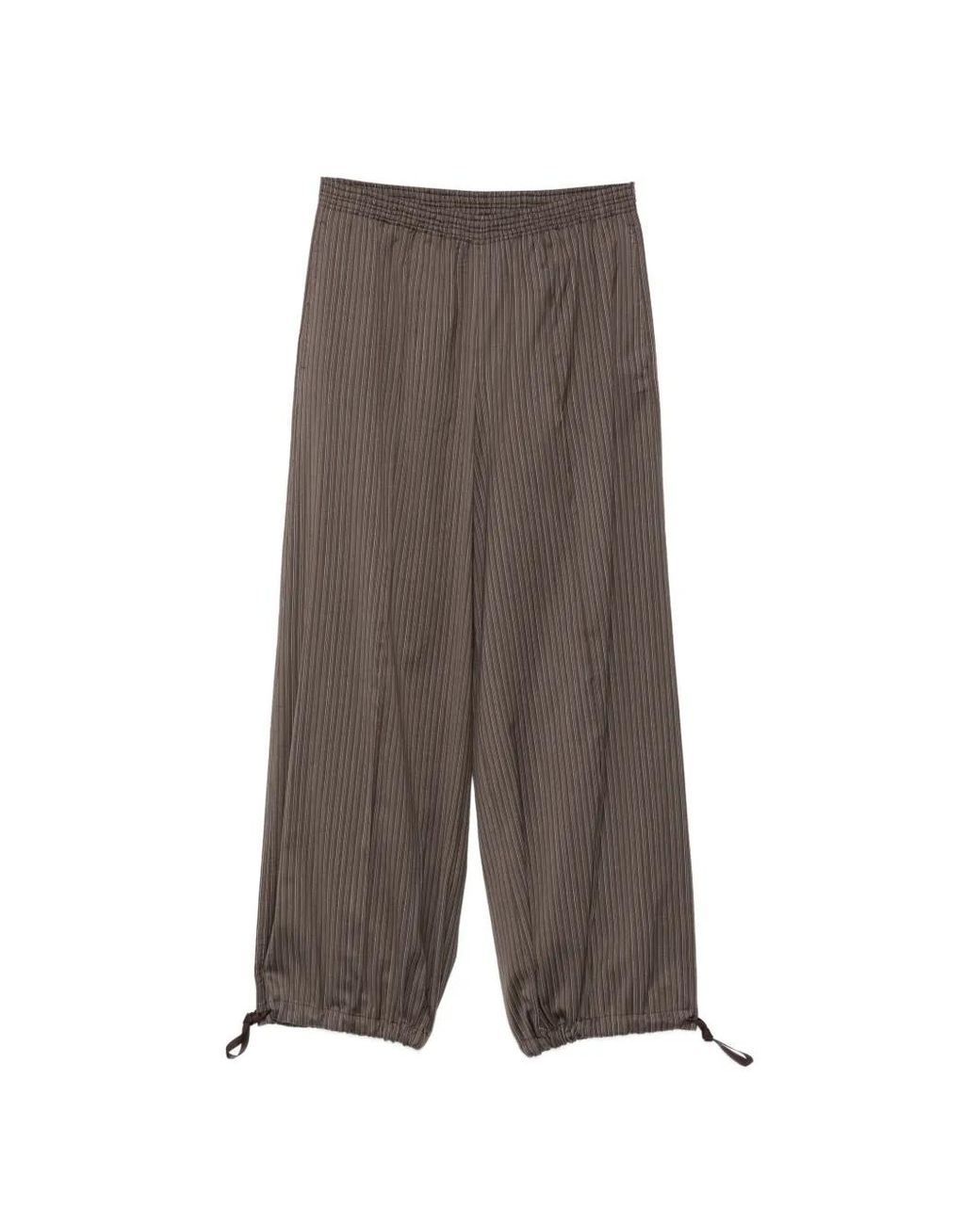 Alysi Brown Pinstripe-Print Drawstring-Hem Trousers