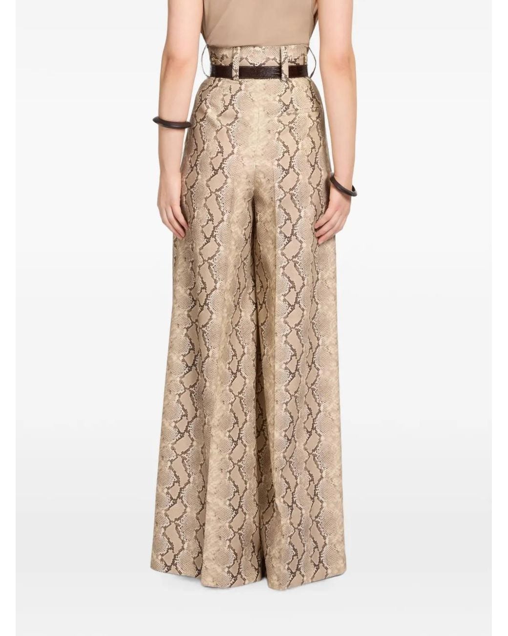 Elie Saab Natural Pantalon En Laine Vierge À Imprimé Peau De Python