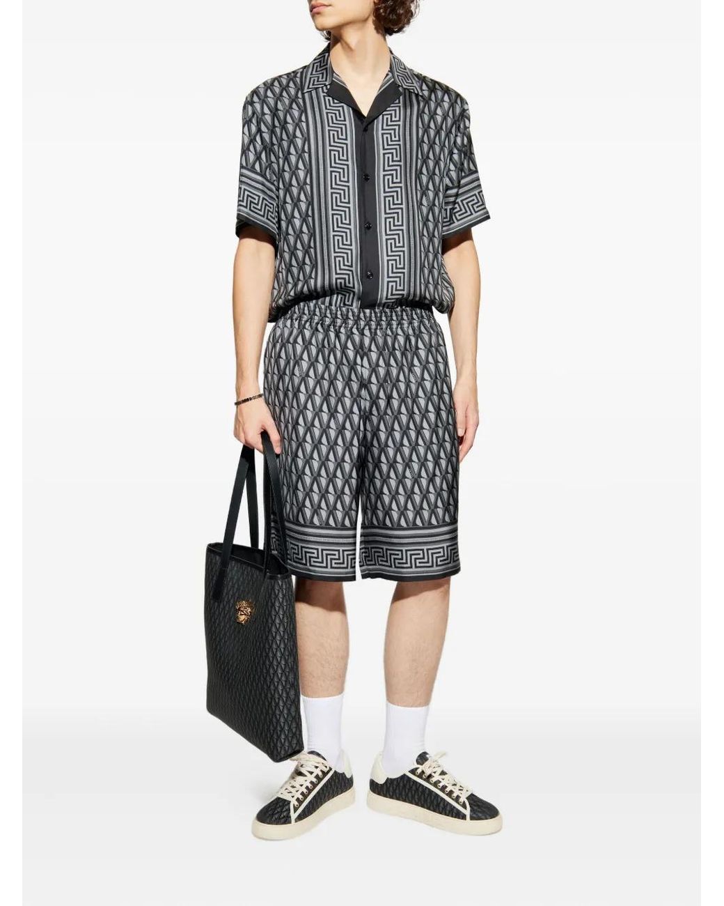 Versace Black Short À Bordure Greca for men