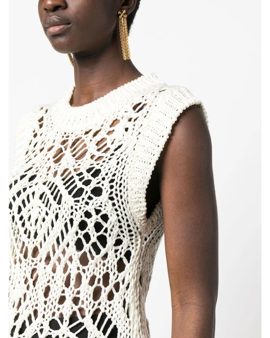 Tom Ford White Open-Knit Sleeveless Silk Top