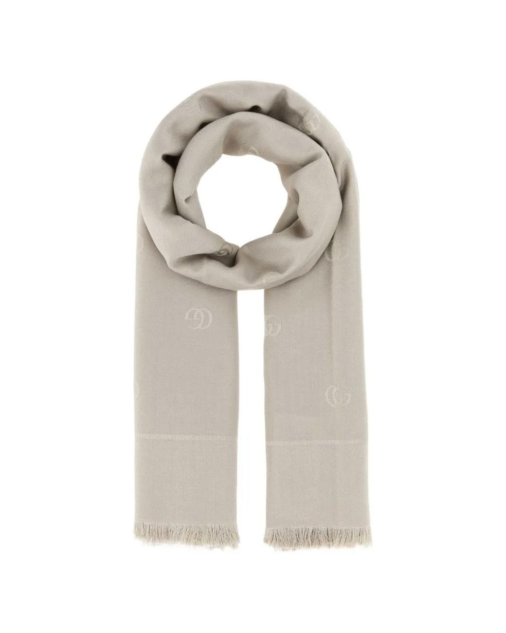 Gucci White Gg Jacquard Fringed Scarf