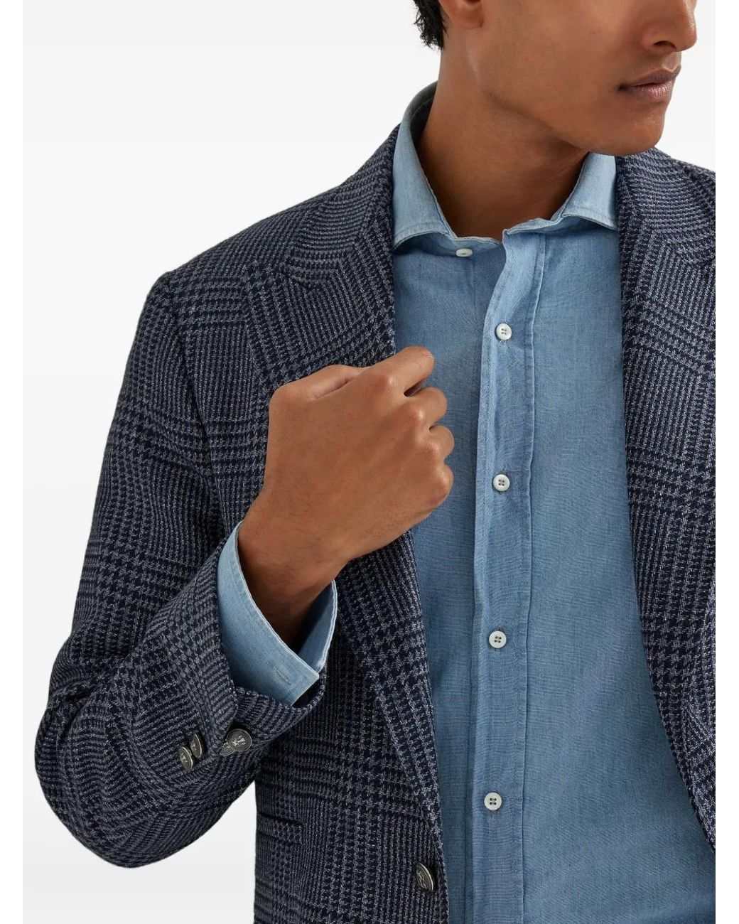 Brunello Cucinelli Blue Prince Of Wales Check Blazer for men