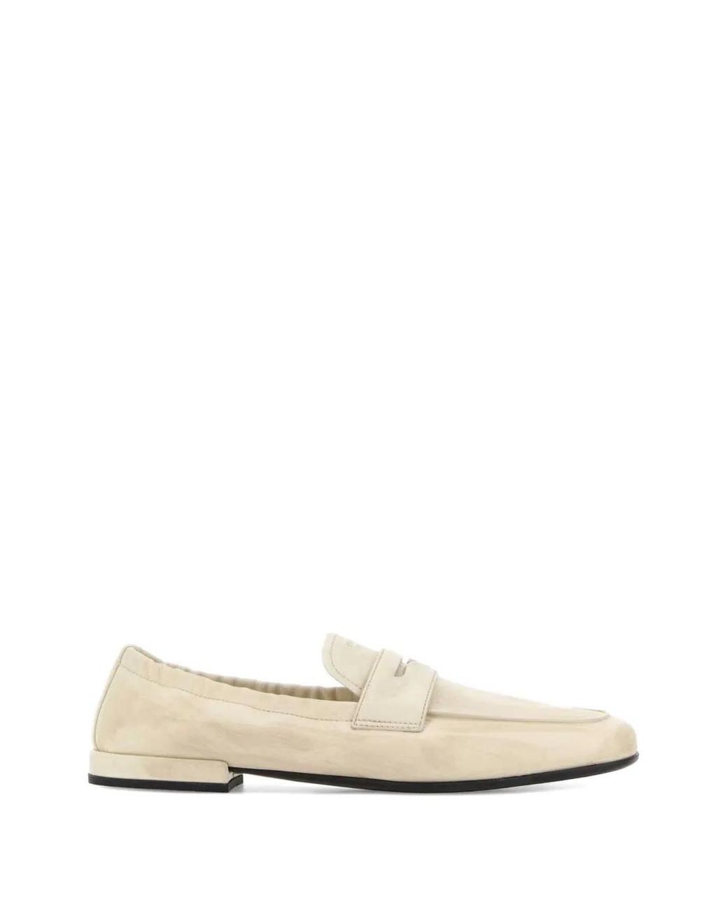 Prada White Shuffle Antiqued Leather Loafers