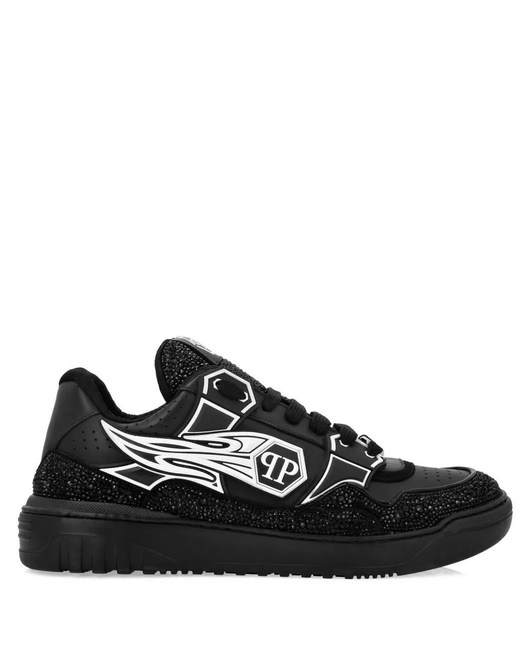 Philipp Plein Black Leather Low-Top Sneakers Moon Walker for men