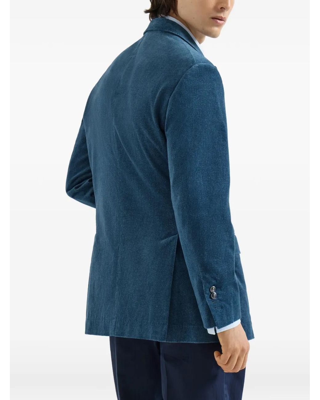 Brunello Cucinelli Blue Denim-Effect Cotton Velvet Tailor Blazer With Peak Lapels for men