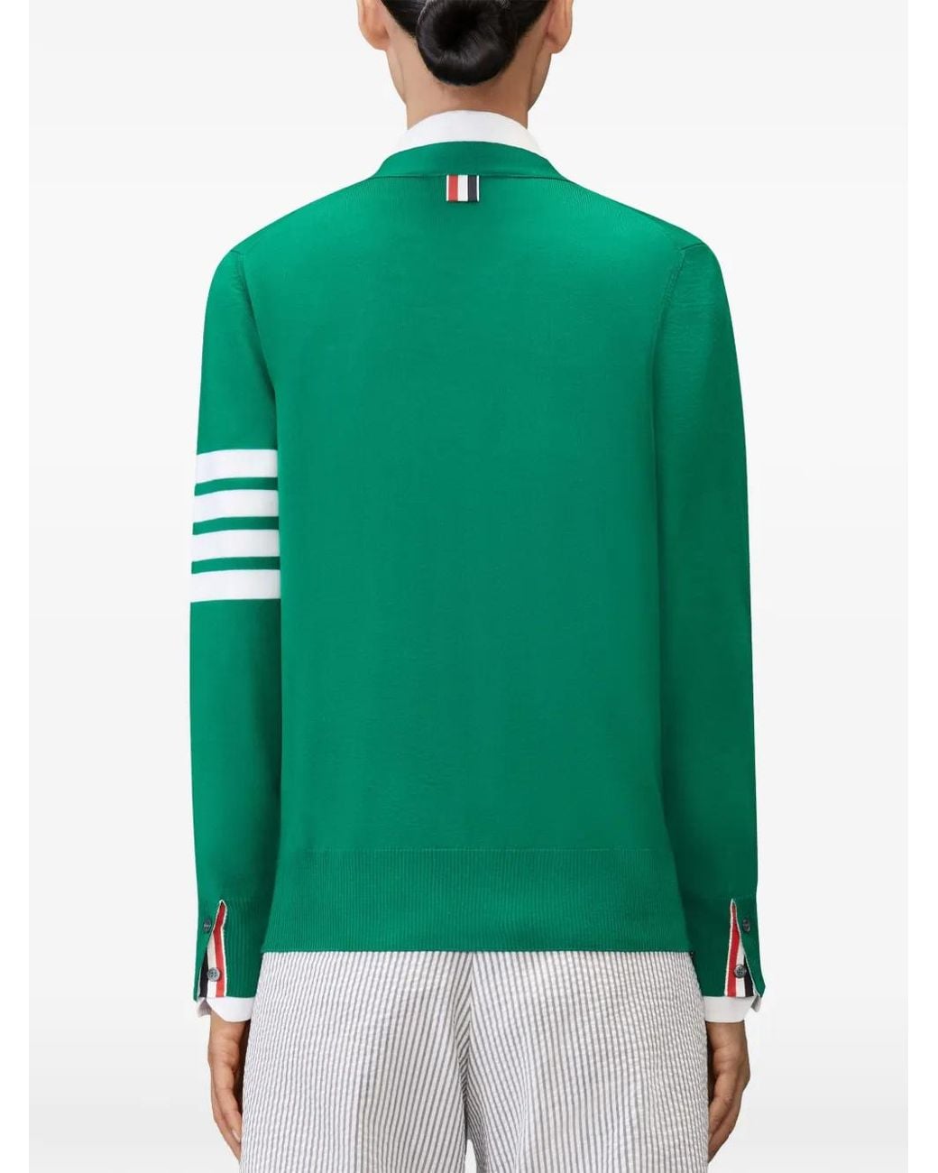 Thom Browne Green Merino Wool 4-Bar Relaxed Fit V-Neck Cardigan