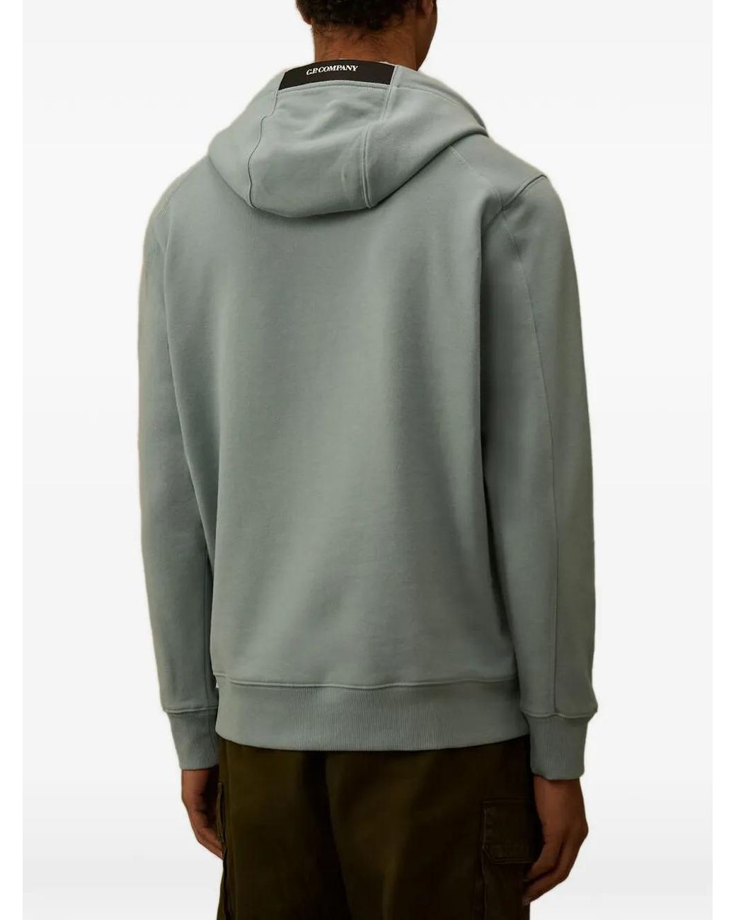 C P Company Green Diagonal Raised Fleece Lens Hoodie for men