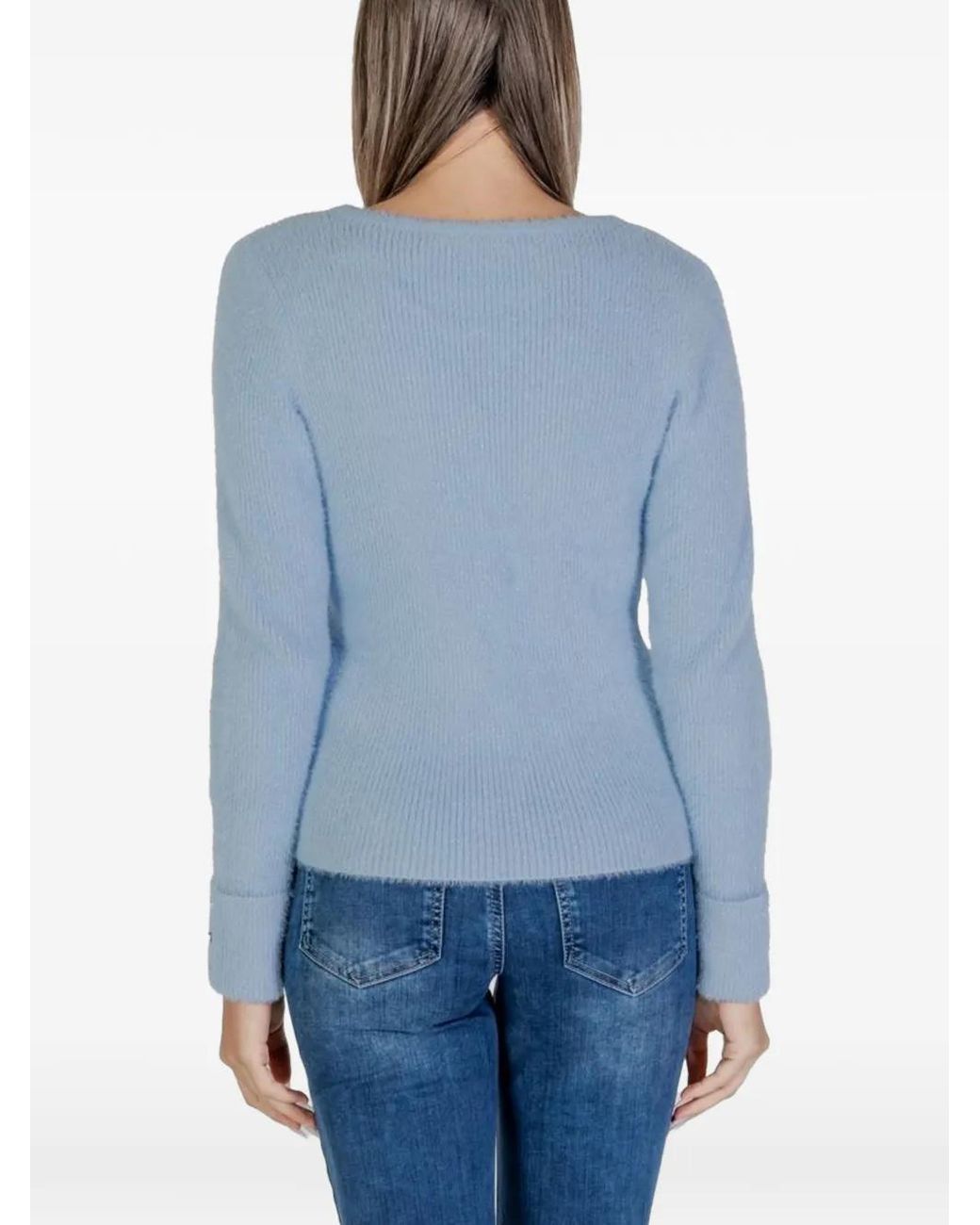 Morgan Blue Ribbed V-Neck Sweater