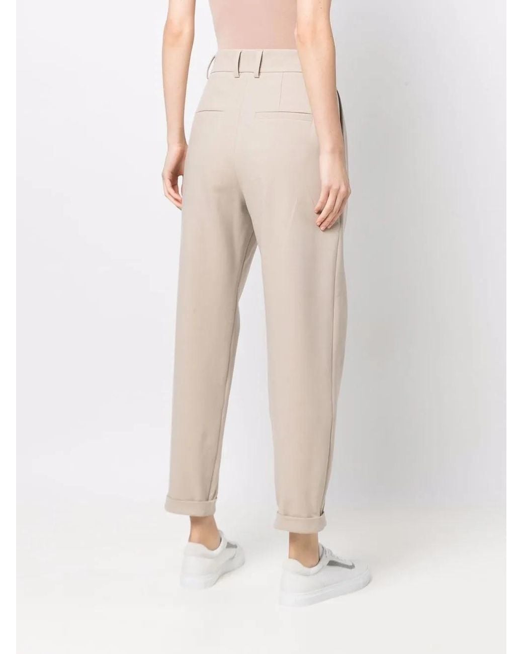 Brunello Cucinelli Natural Pleat-Detail Tapered Trousers