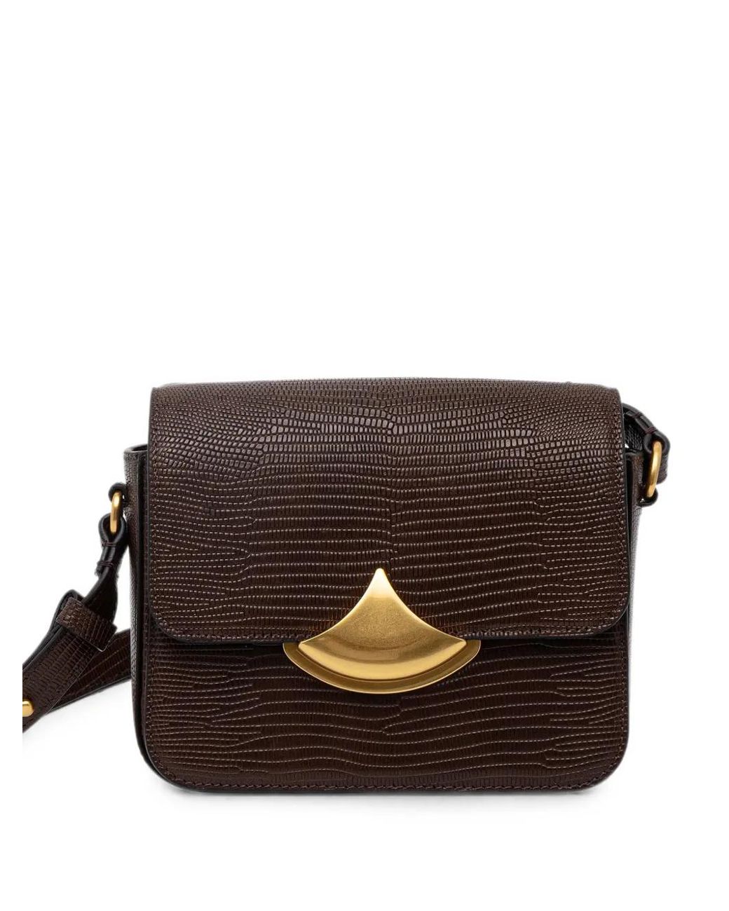 Sessun Brown Lizard-Effect Leather Small Shoulder Bag