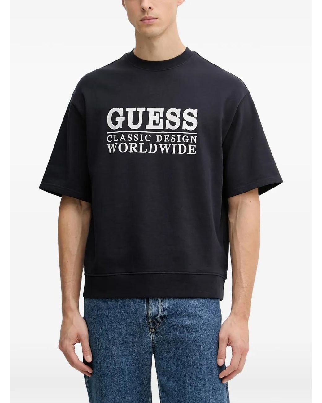 Guess Black Logo-Embroidered T-Shirt for men