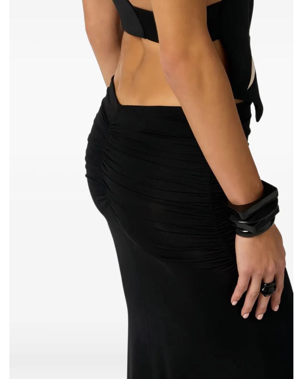 Elisabetta Franchi Black Ruched Maxi Skirt