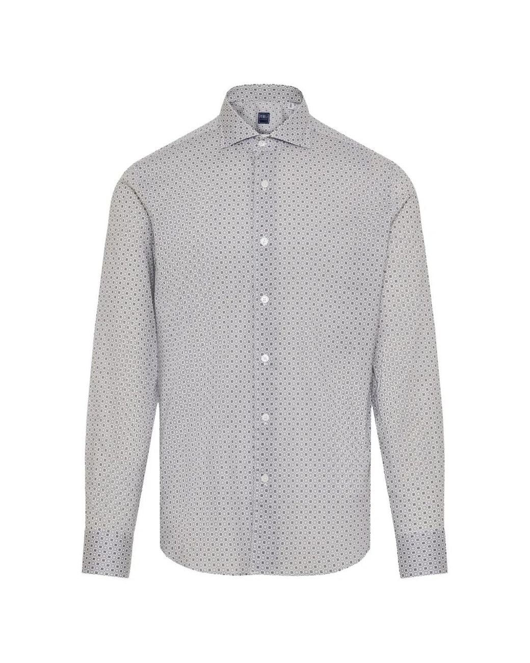 Fedeli Gray Geometric-Print Long-Sleeve Shirt for men
