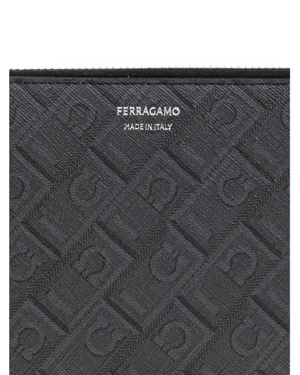 Ferragamo Gray Monogram Zip-Around Wallet for men