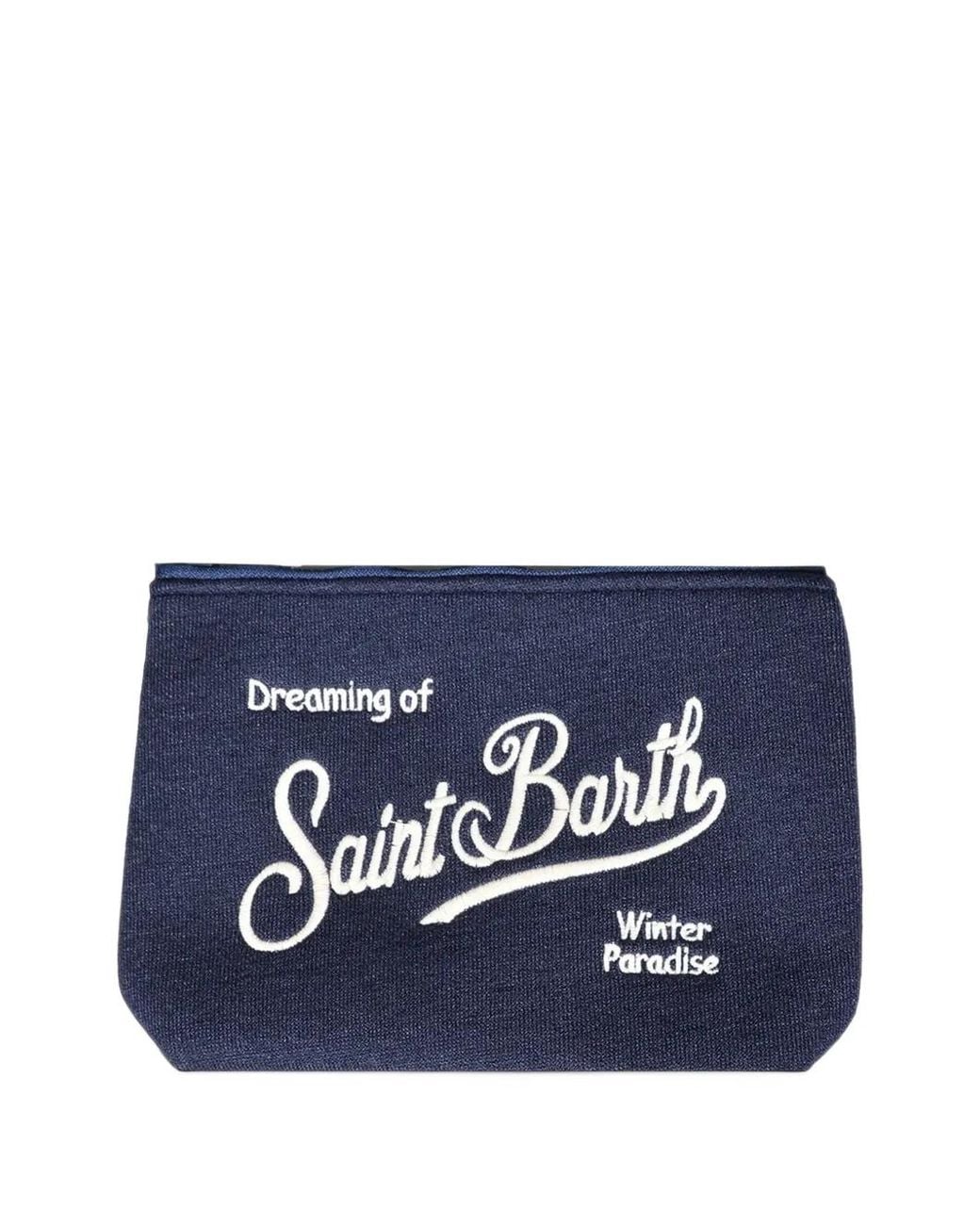 Mc2 Saint Barth Blue Aline Embroidered Logo Clutch Bag for men