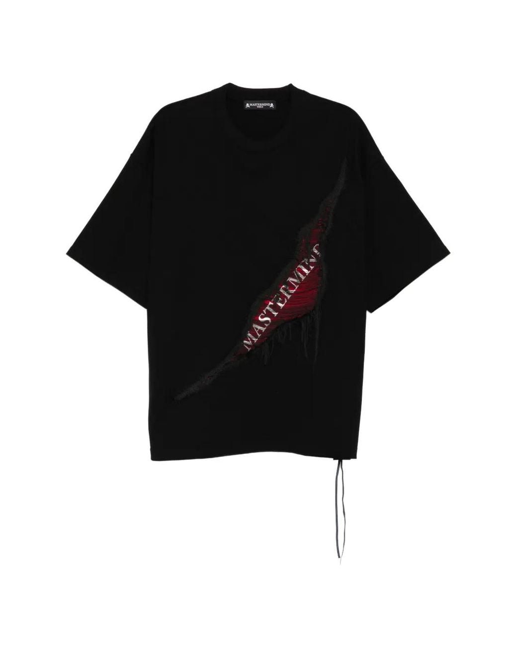 MASTERMIND WORLD Black Distressed Ripped T-Shirt for men