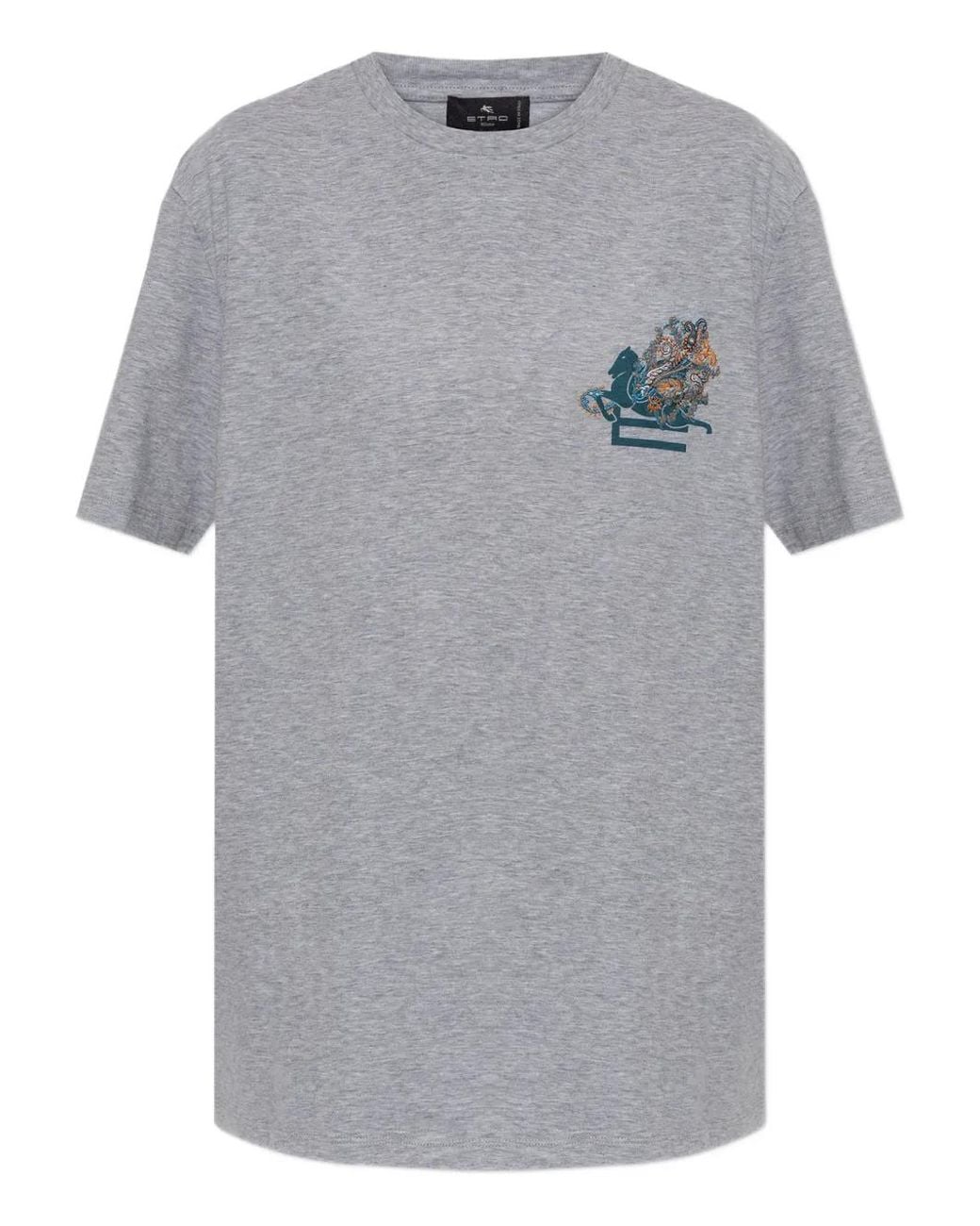 Etro Gray Horse-Print T-Shirt