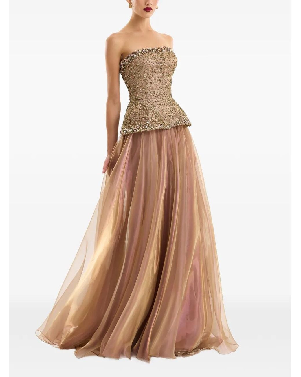 Gemy Maalouf Brown Beaded Strapless Gown