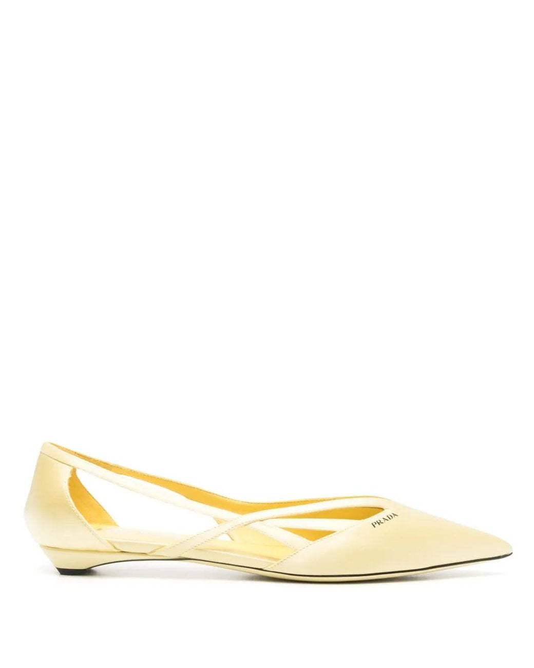 Prada Metallic Satin Cut-Out Pointed Ballet Flats