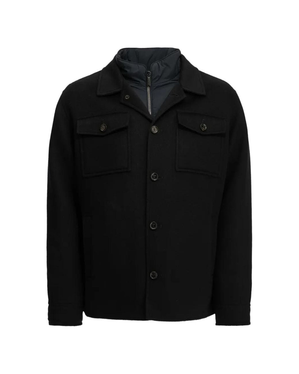 Moorer Black Dossi Button-Up Layered Shirt Jacket for men