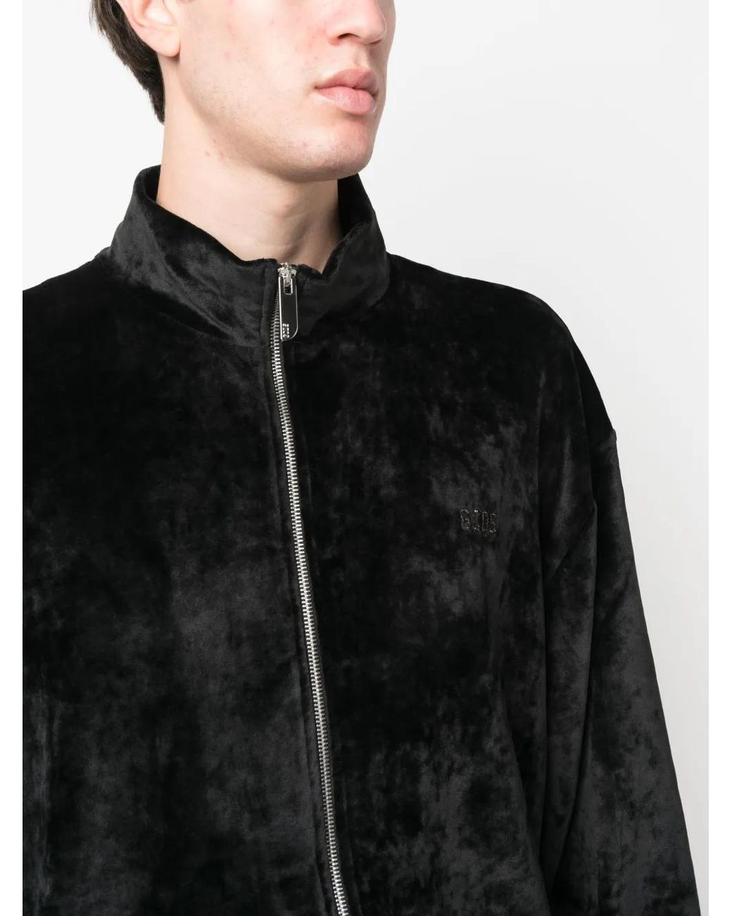 Gcds Black Logo-Embroidered Velvet Bomber Jacket for men