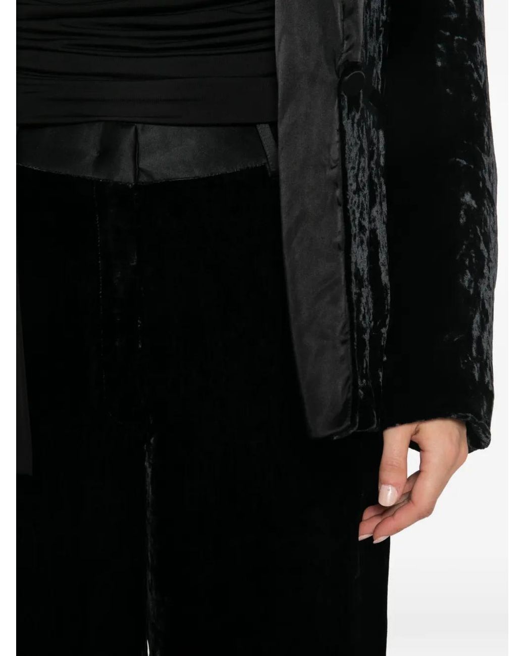 Forte_forte Black Crushed-Velvet Satin-Trim Trousers
