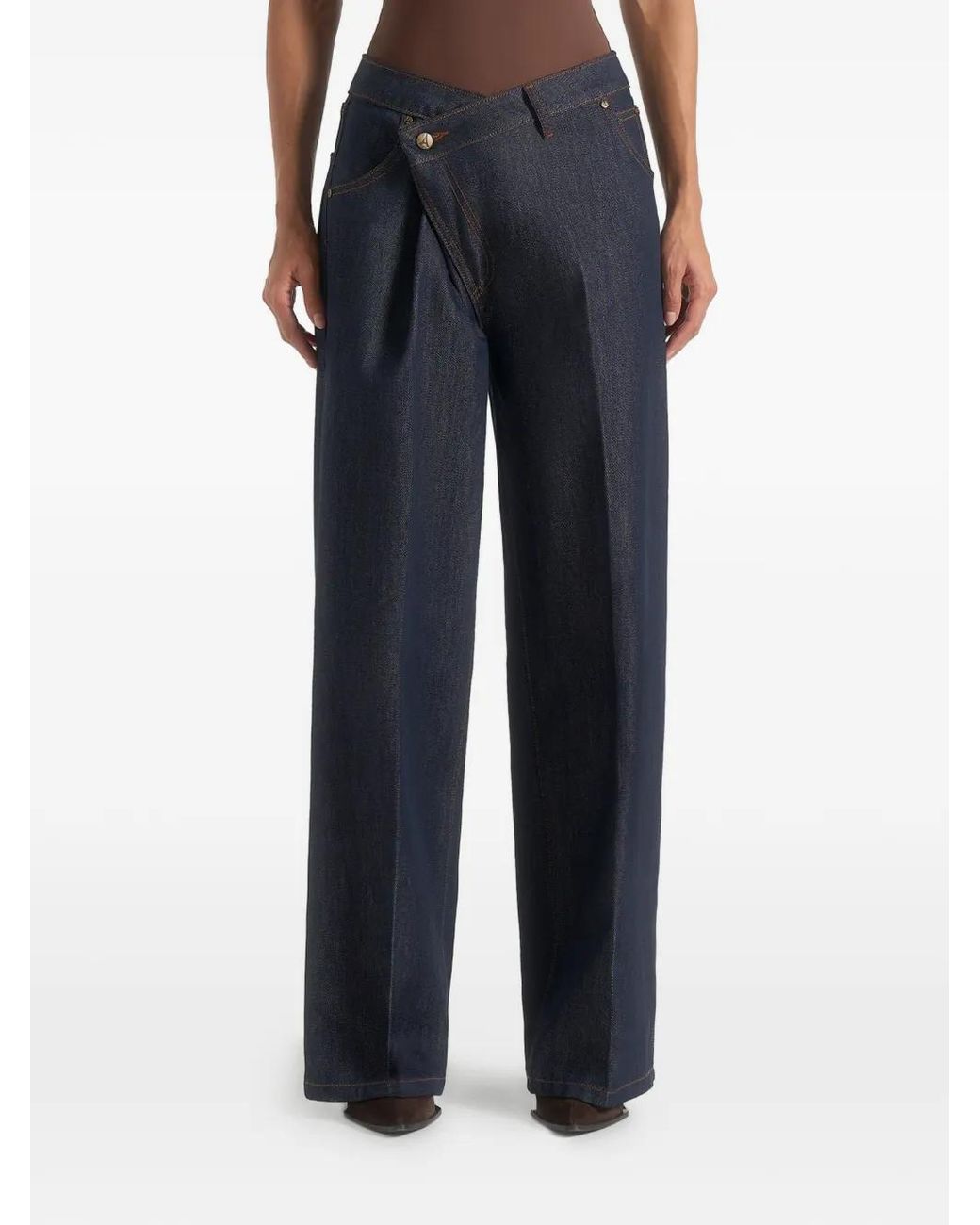 Manière De Voir Blue Astrid Wrapover Denim Wide Leg Jeans