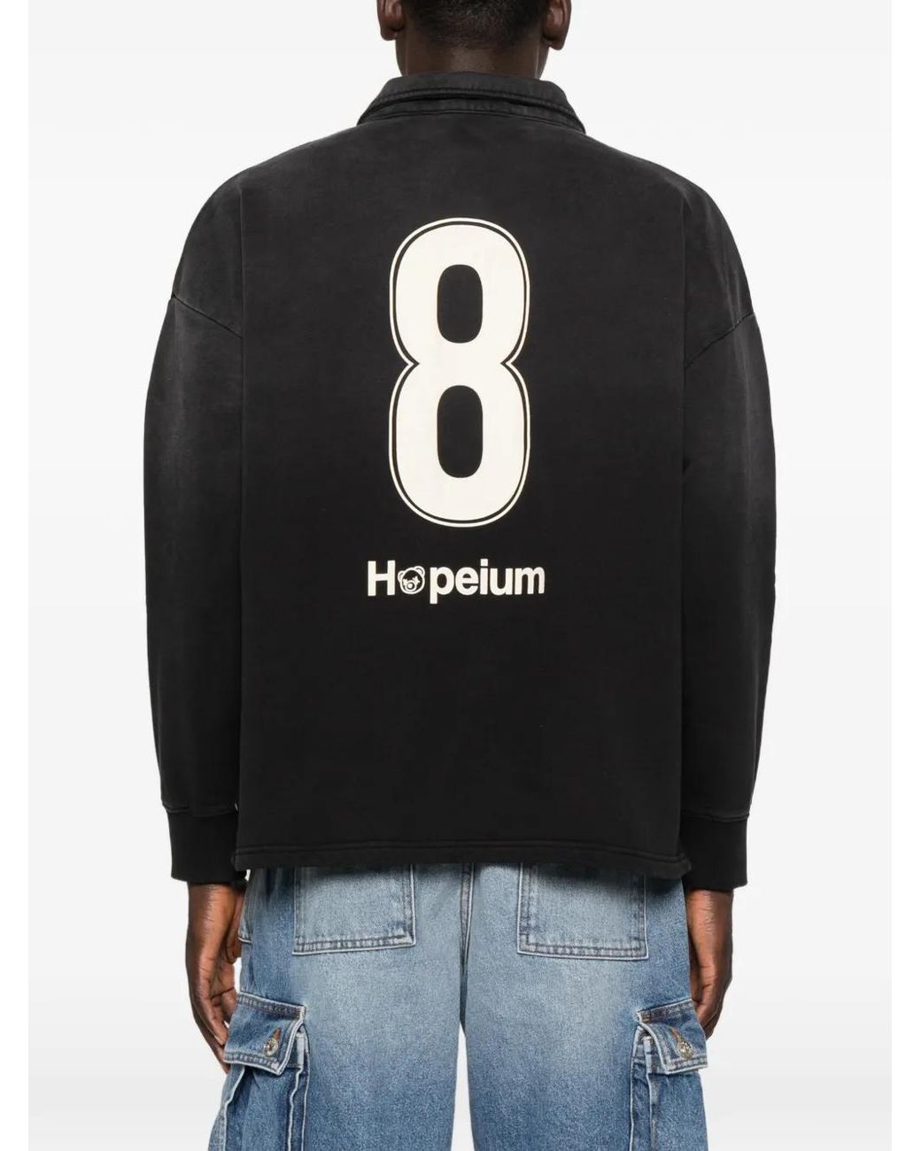 HOPEIUM Black Logo-Print Polo-Collar Sweater for men