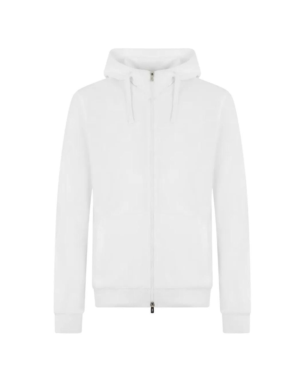 Fedeli White Zip-Up Drawstring Hoodie for men