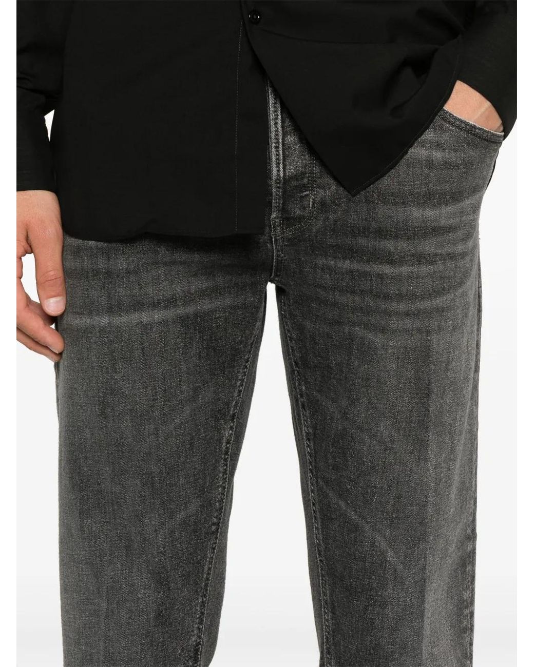 PT Torino Gray Distressed Slim-Fit Stretch Denim Jeans for men