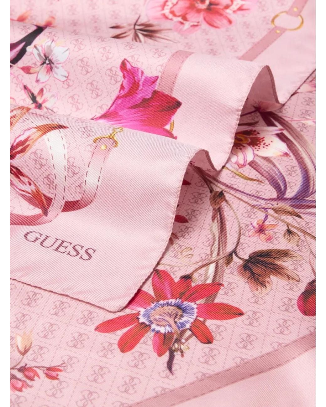 Guess Pink Floral-Print Monogram Scarf