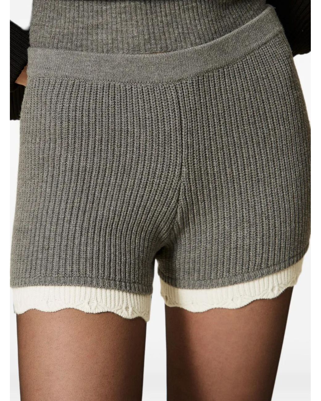 Twinset Gray Knitted Shorts With Scalloped Details