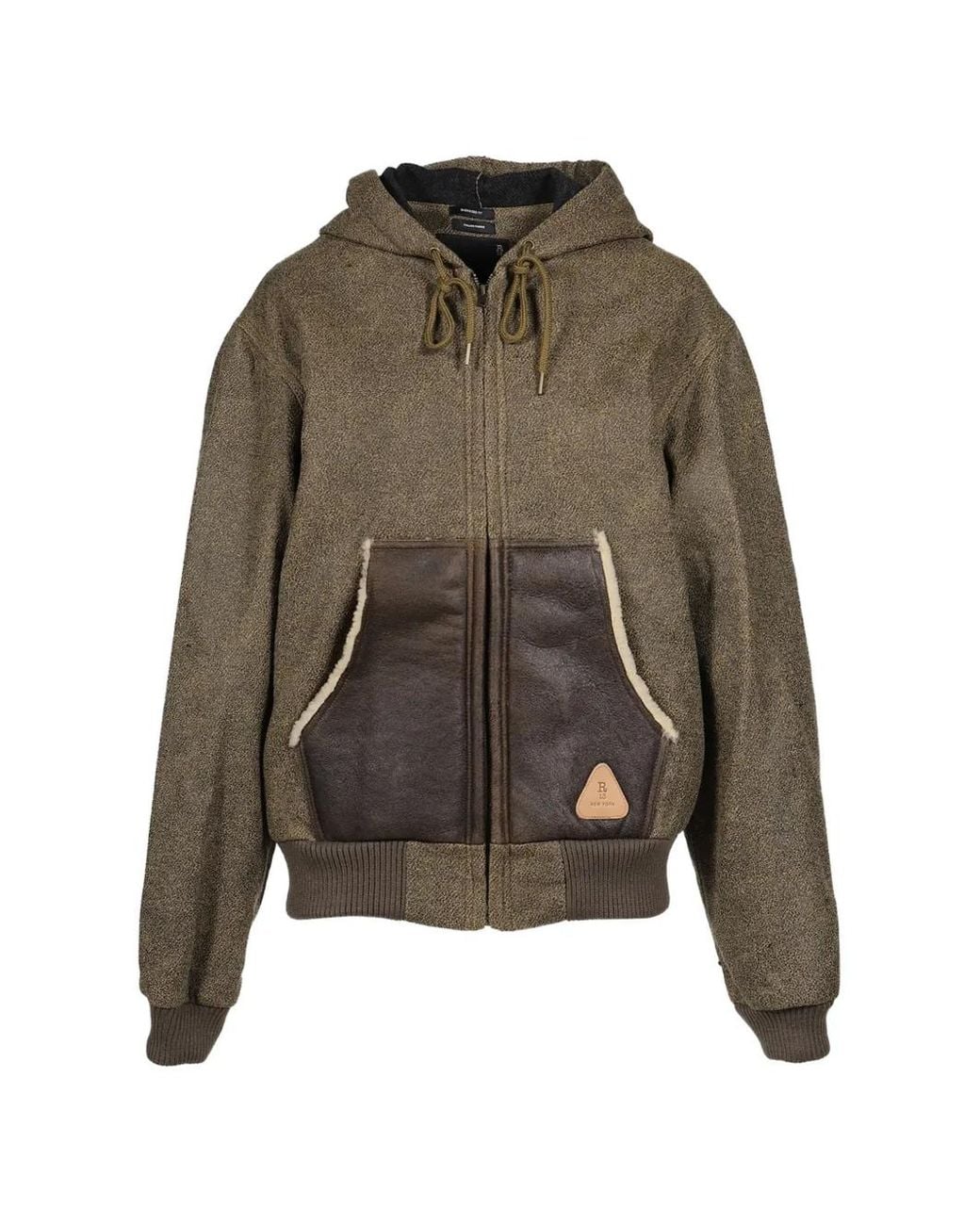 R13 Green Shearling-Pocket Zip-Up Hoodie
