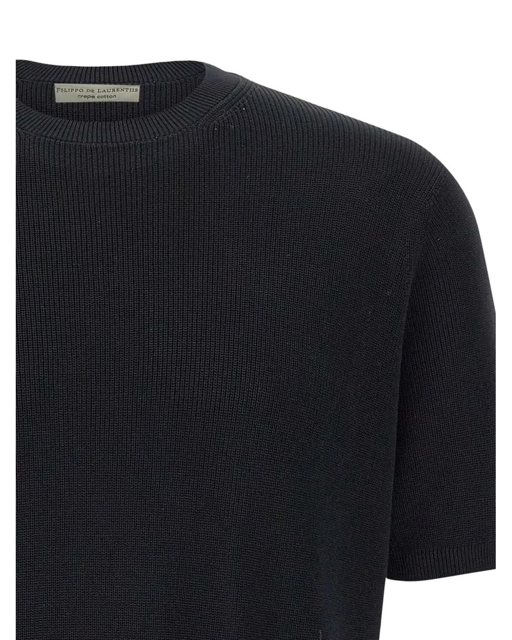 FILIPPO DE LAURENTIIS Black Ribbed Short-Sleeve T-Shirt for men