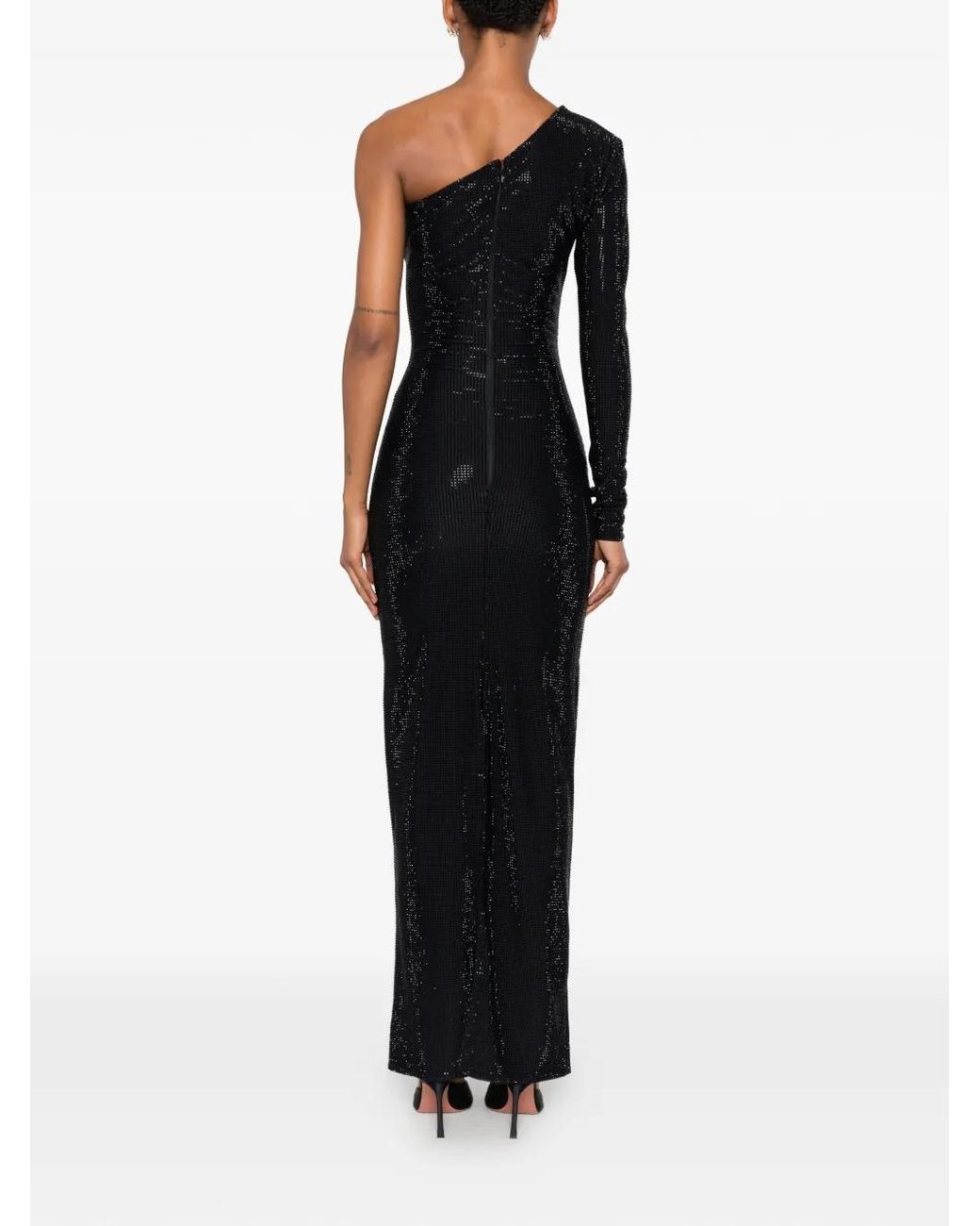 Miron Black One-Shoulder Flower-Accent Dress