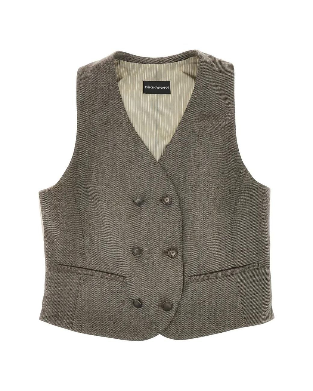 Emporio Armani Gray Double-Breasted Virgin Wool Waistcoat