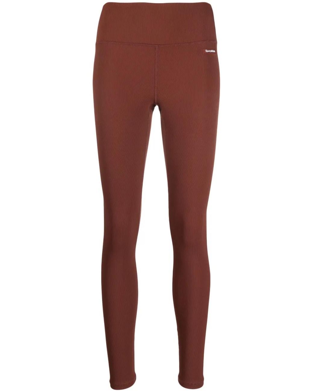 Sporty & Rich Red Logo-Patch Ribbed Leggings