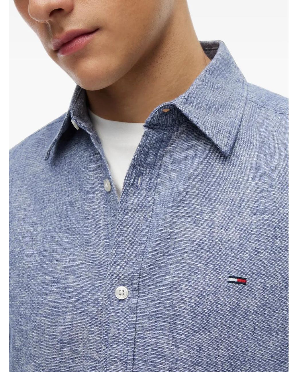 Tommy Hilfiger Blue Logo-Embroidered Button-Down Shirt for men