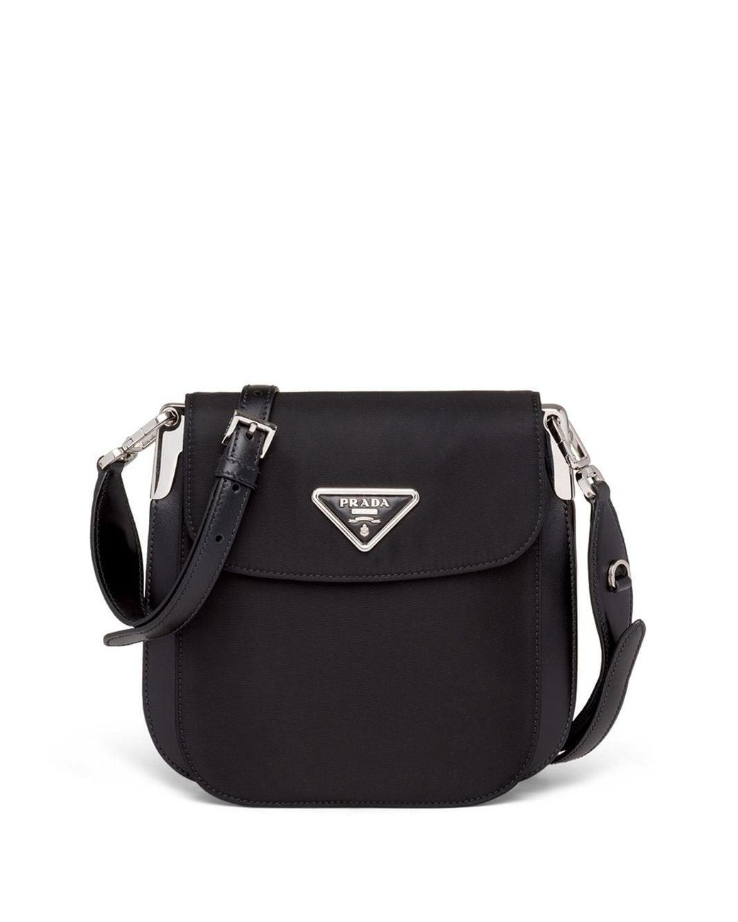 Prada Leather Logo Plaque Shoulder Bag in Black - Lyst