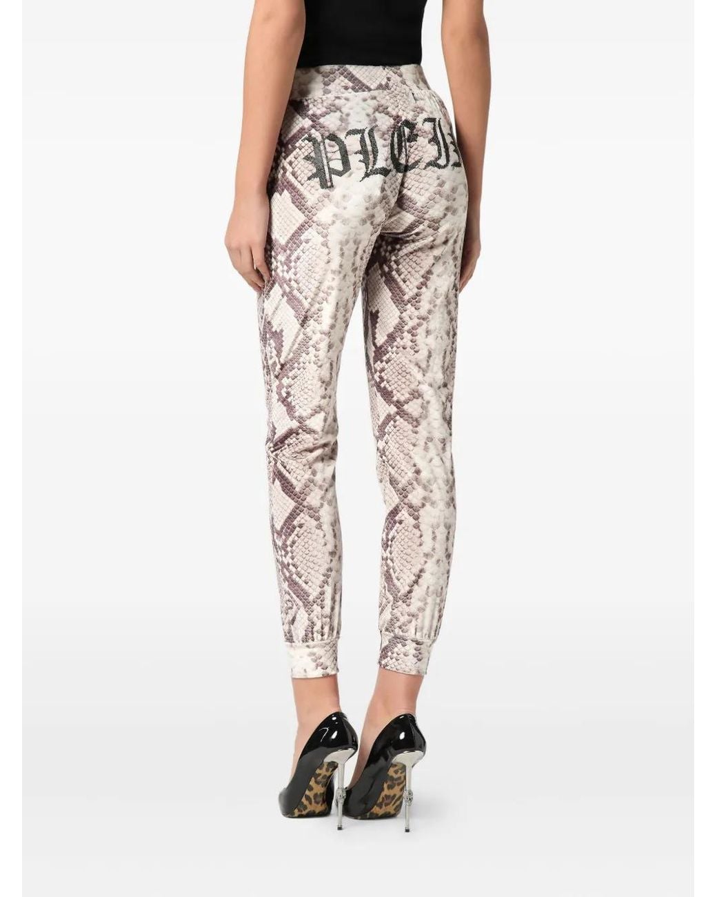 Philipp Plein Natural Python-Print Drawstring Trousers