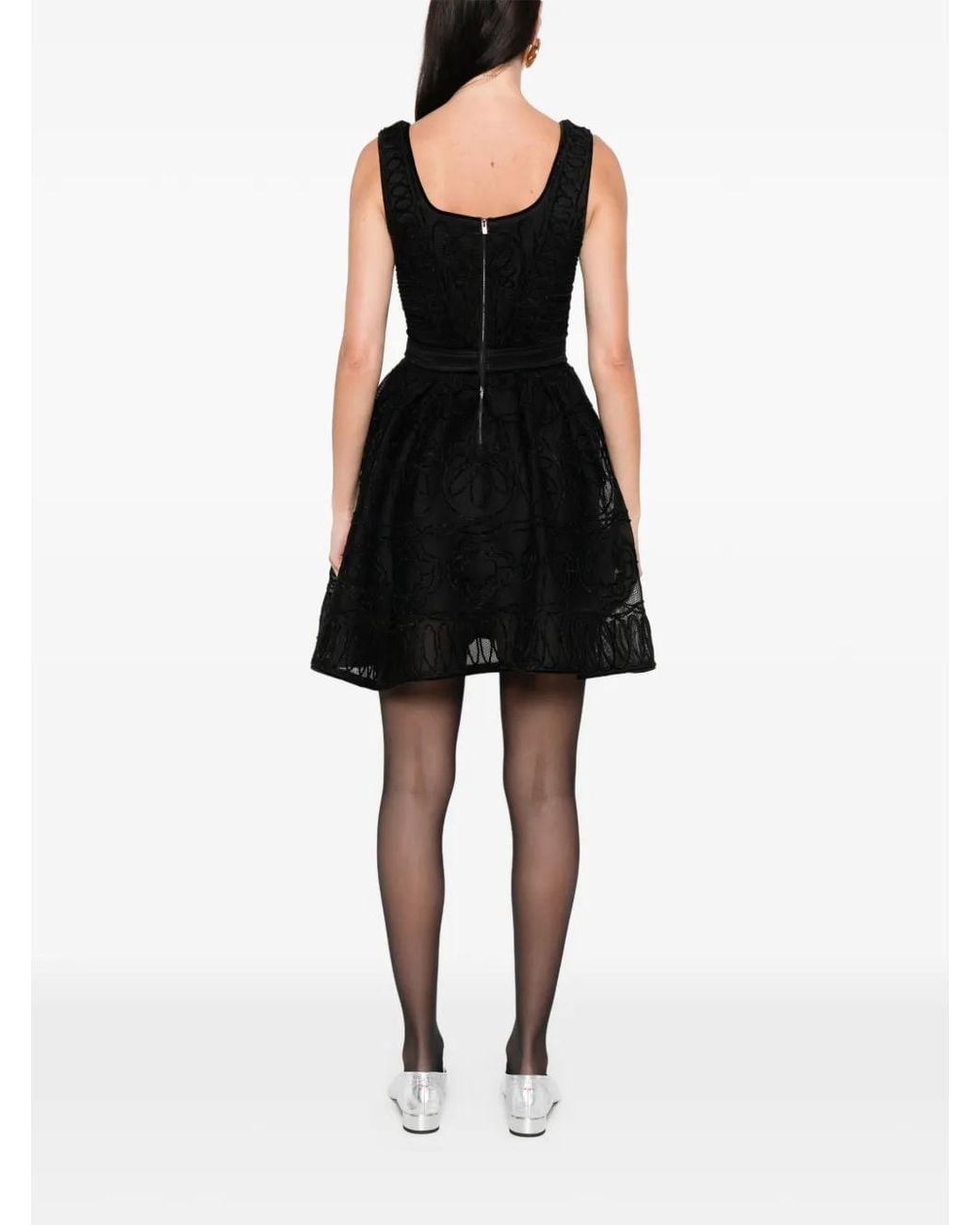Maje Black Short Embroidered Basket Knit Dress