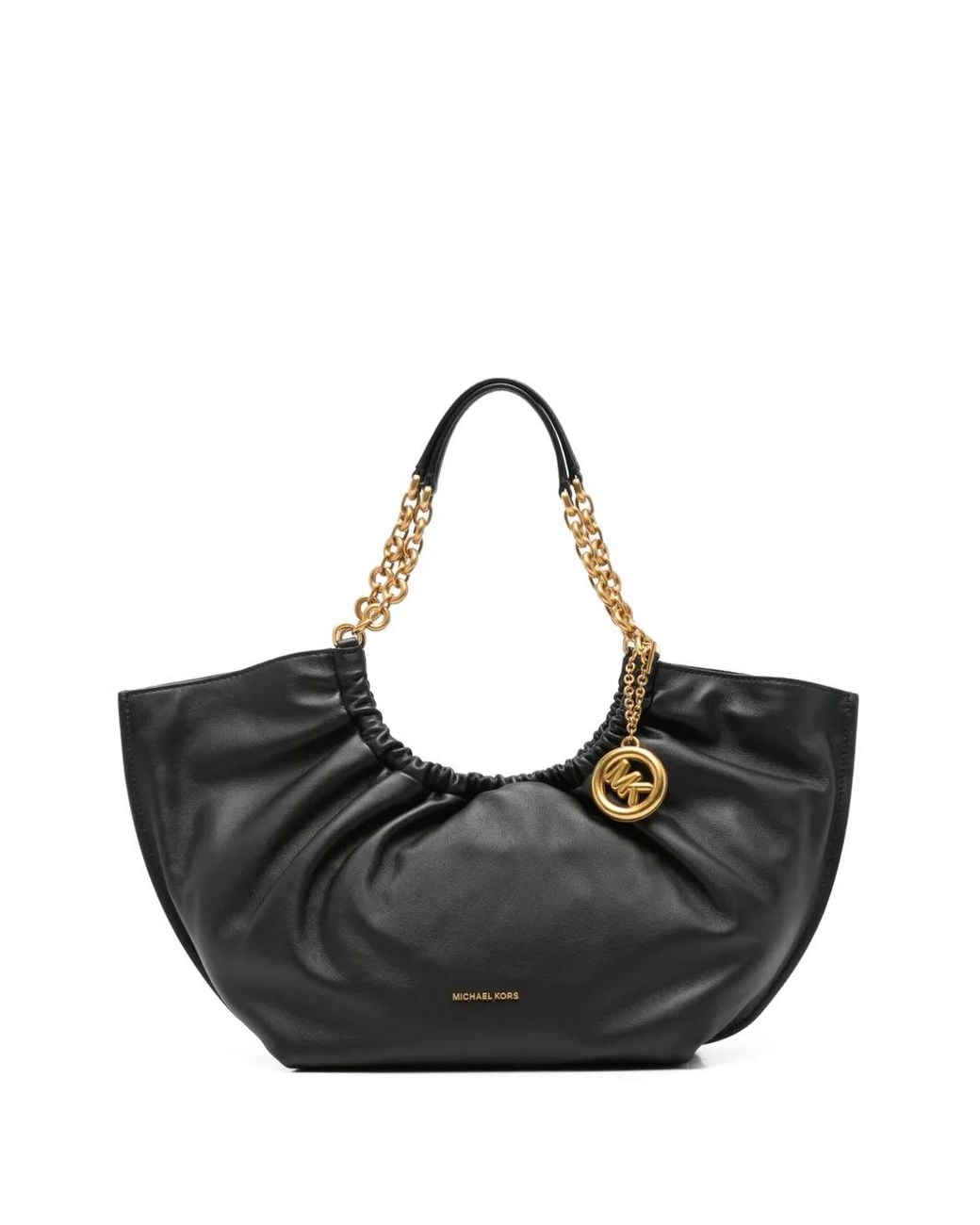 Michael Kors Black Indie Logo-Plaque Ruched Tote Bag