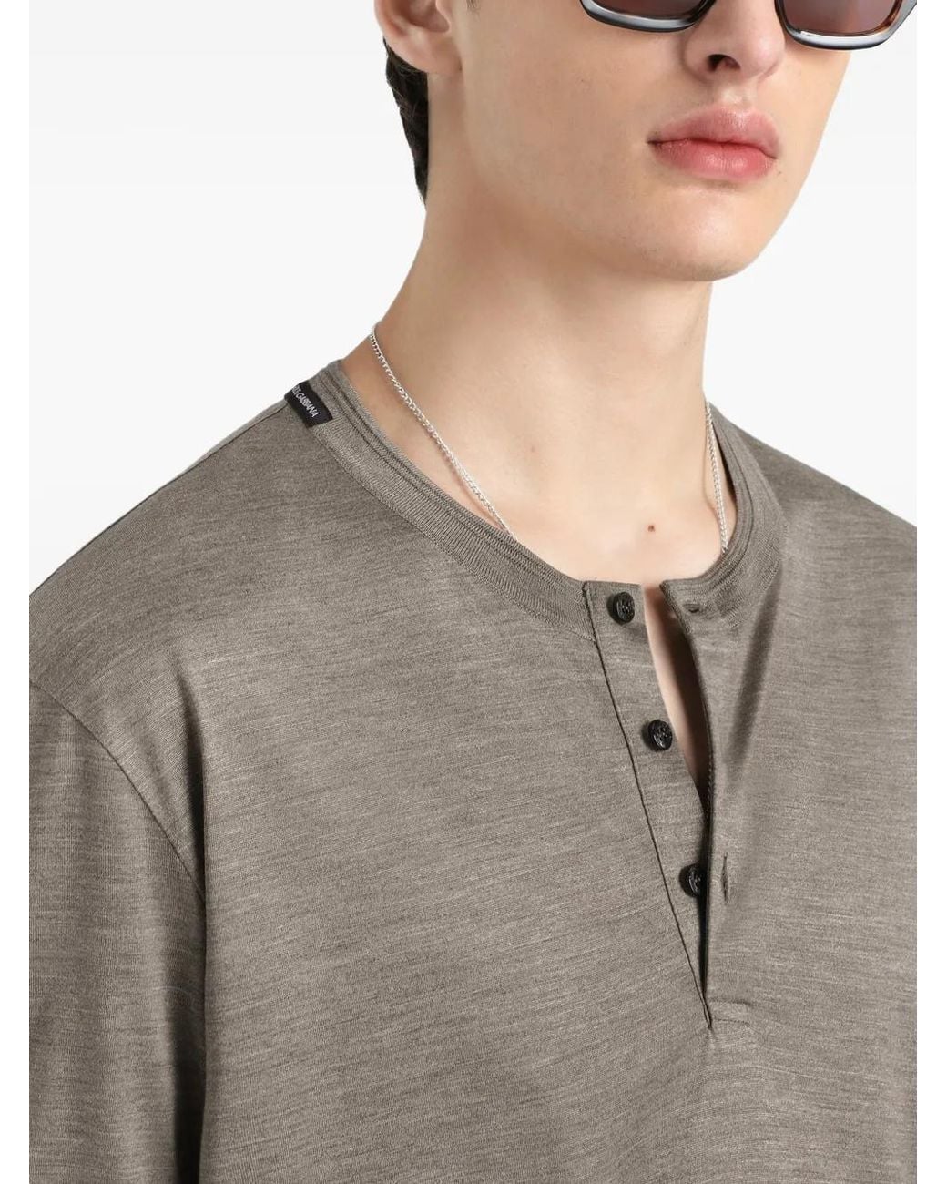 Dolce & Gabbana Gray Silk Serafino T-Shirt for men