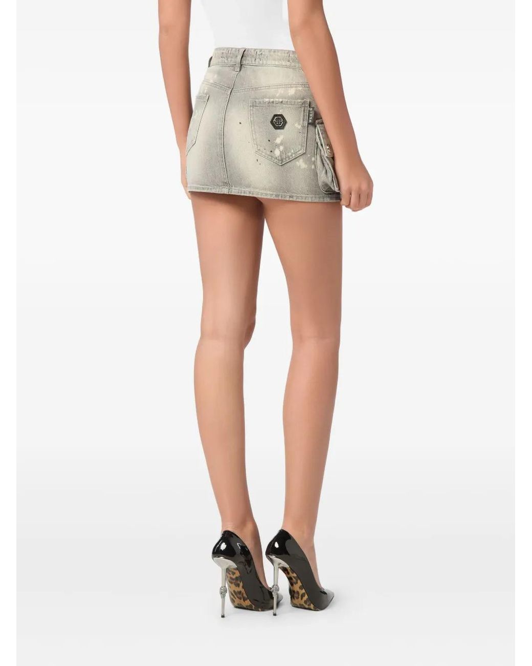 Philipp Plein Gray Denim Cargo Mini Skirt