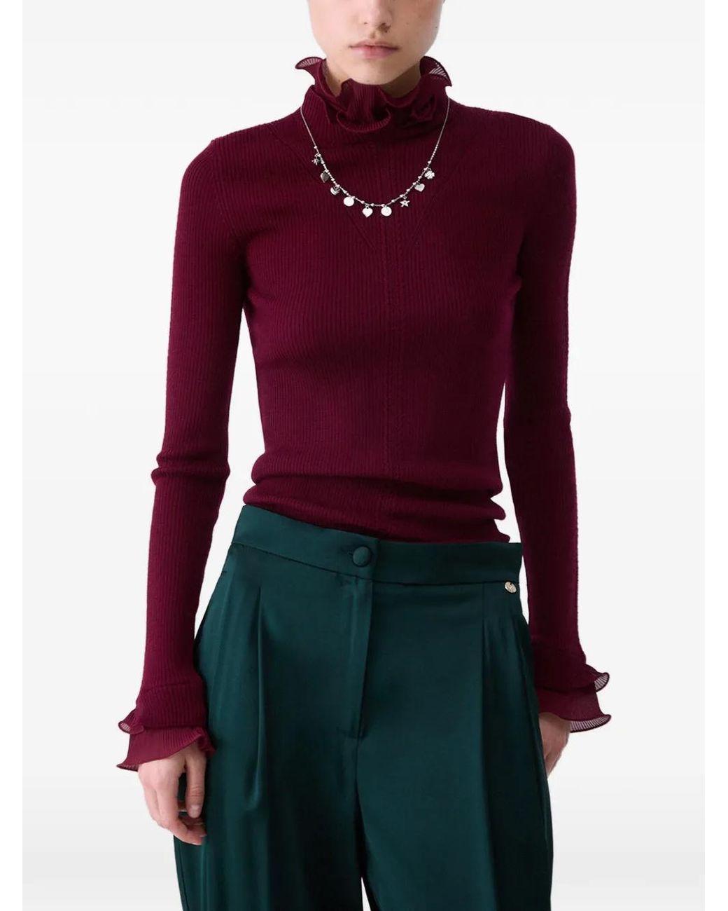 Liu Jo Red Wool Turtleneck With Ruffles