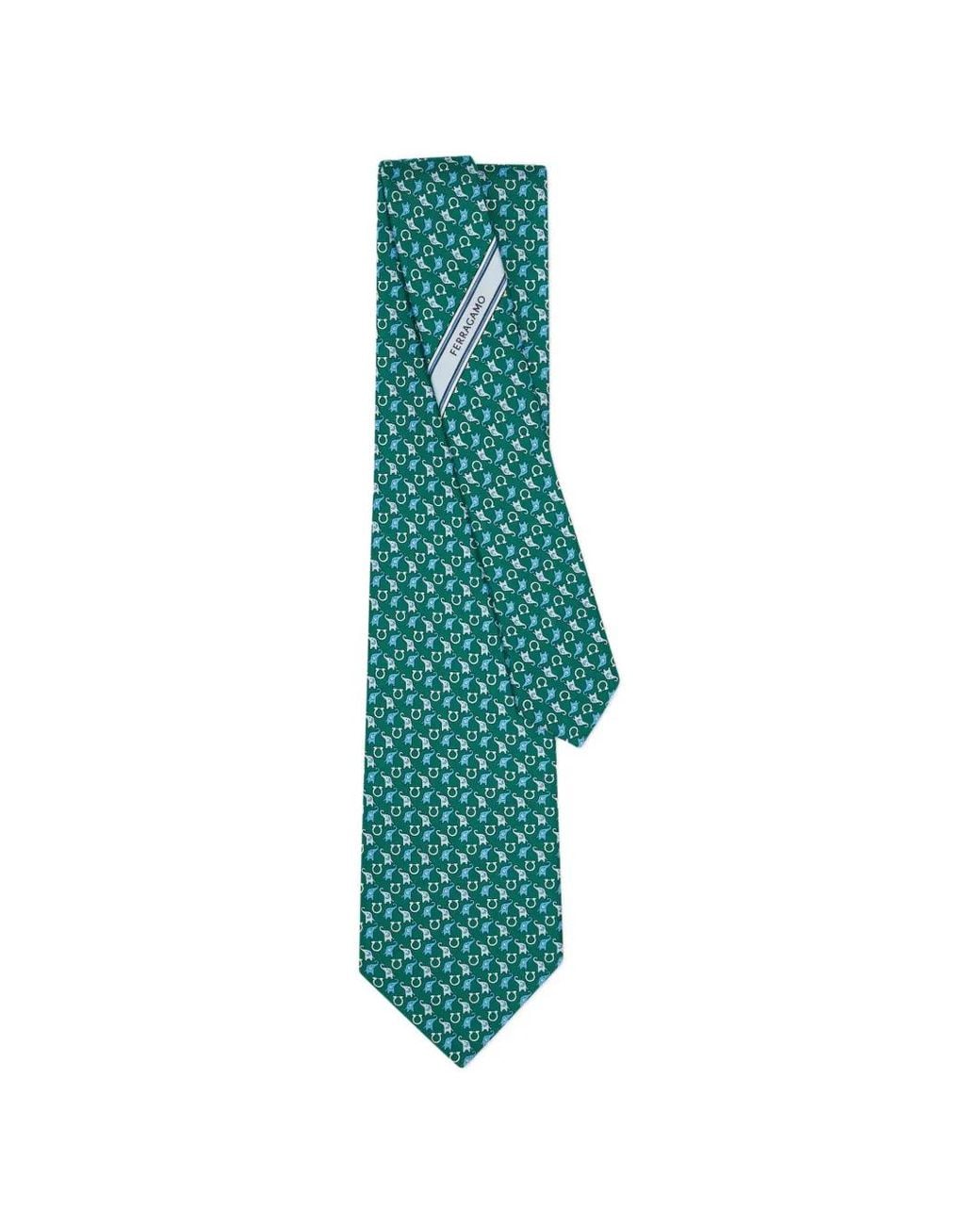 Ferragamo Green Baby Elephant Print Silk Tie for men