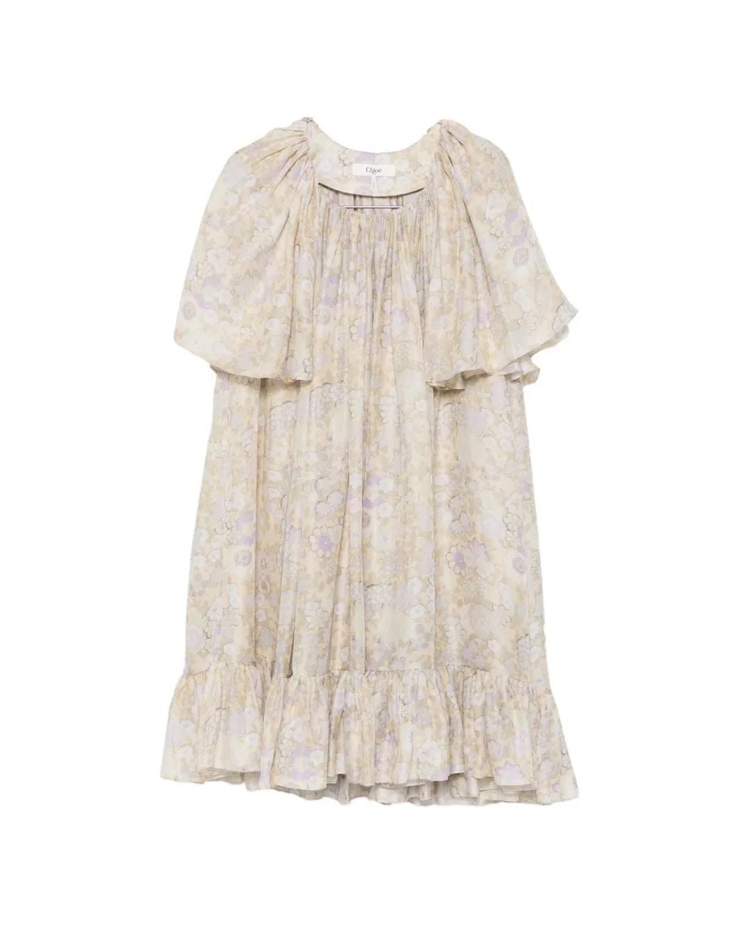 Chloé White Floral-Print Pleated Mini Dress
