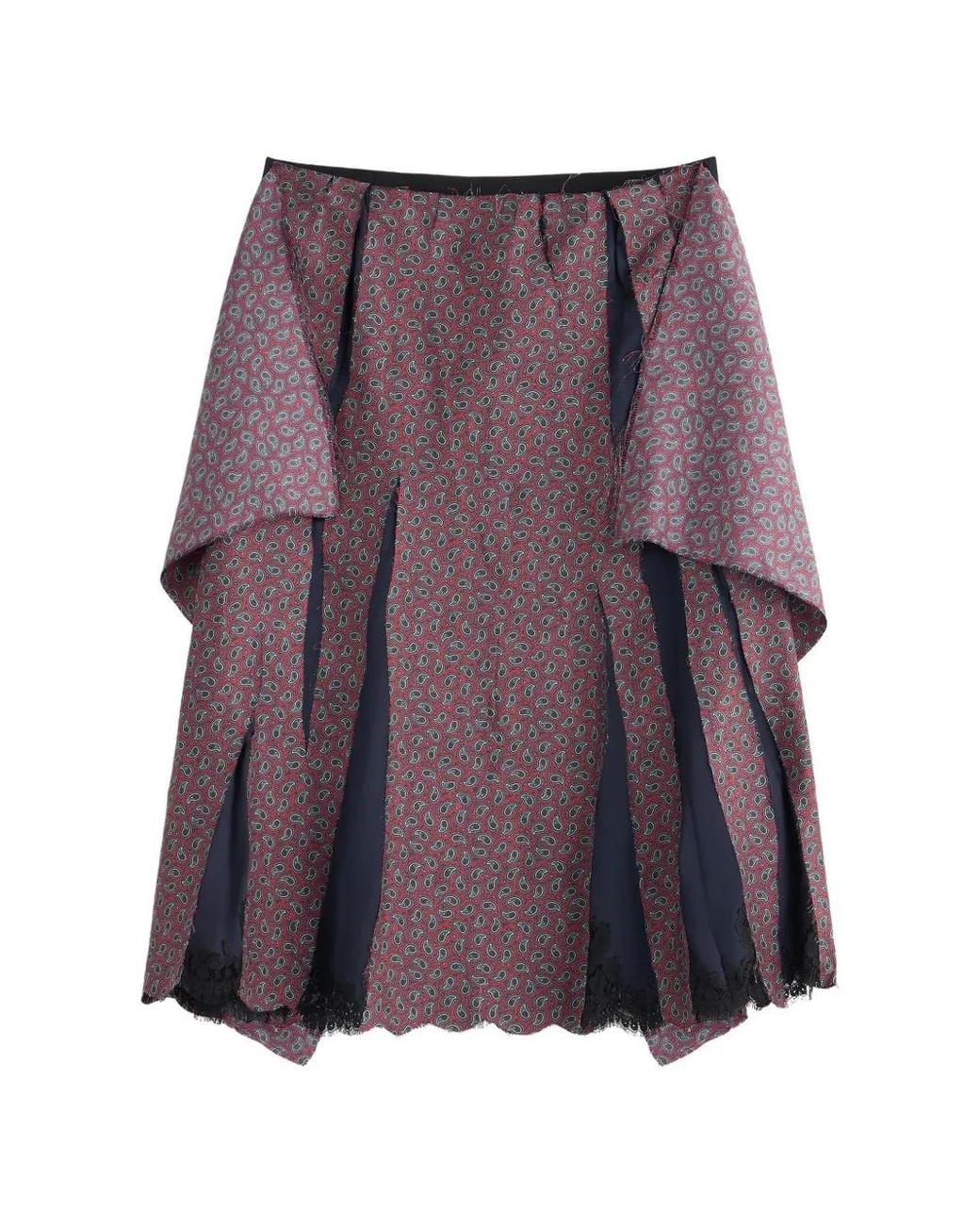 Maison Margiela Purple Paisley-Print Lace-Trim Midi Skirt