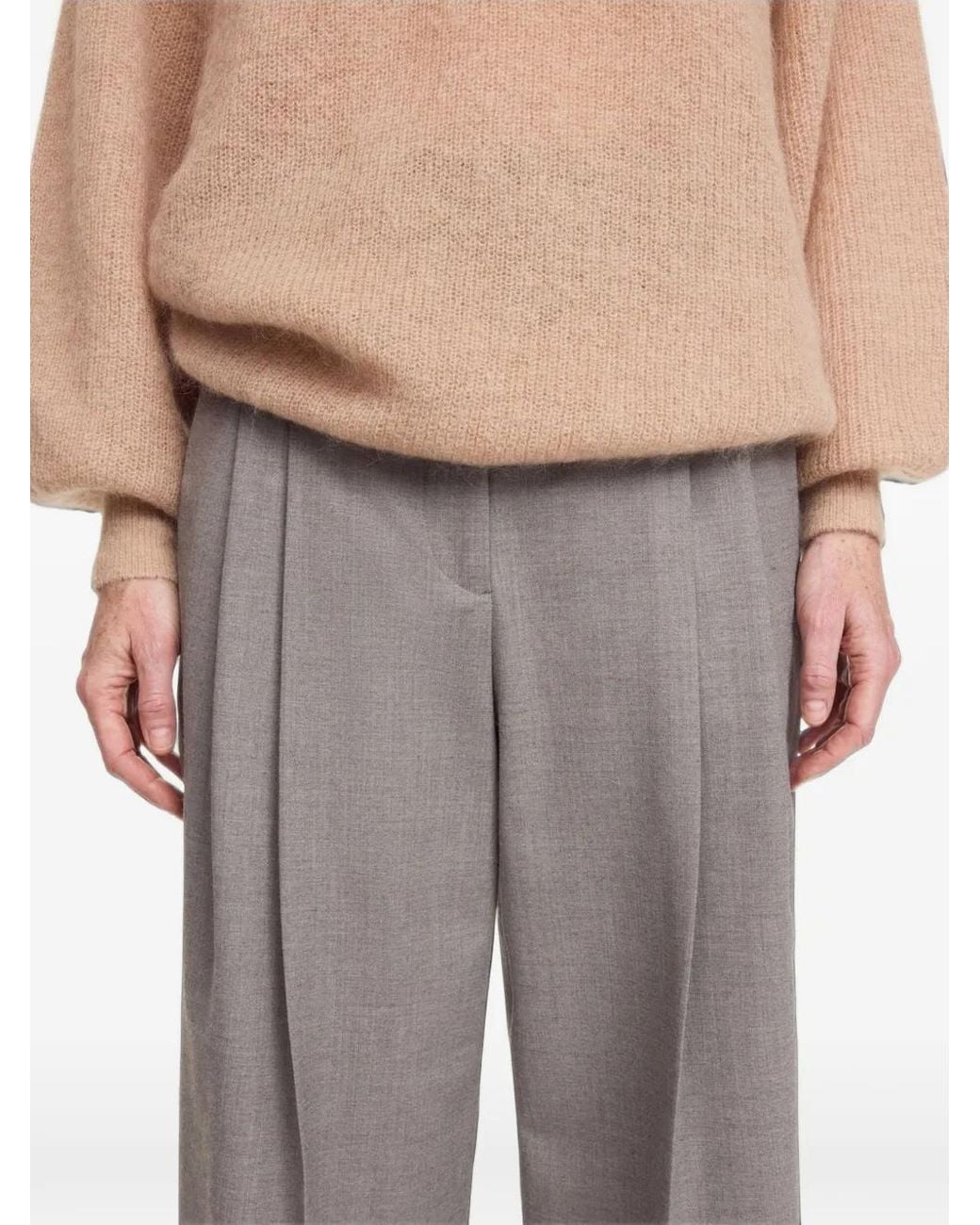 By Malene Birger Gray Cymbaria Pleat-Detail Wide-Leg Trousers