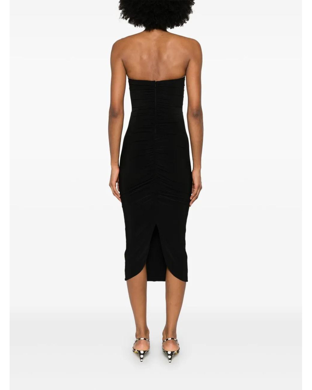 Nissa Black Ruffled-Detailed Midi Dress